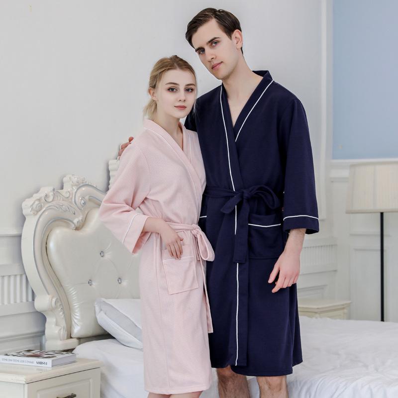 Spring & Summer Waffle Bathrobe - Men's & Women's Plus Size Couple Pajamas Yukata