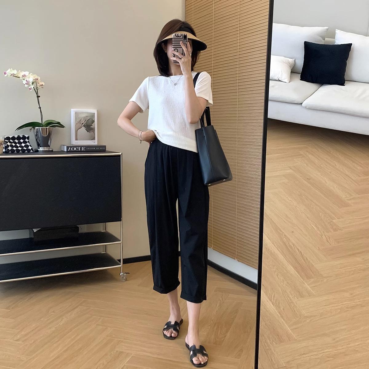 

Женские прямые шаровары с высокой талией, летние, тонкие, свободные, облегающие, грушевидной формы, широкие брюки с восьмью точками, повседневные, новые XXL