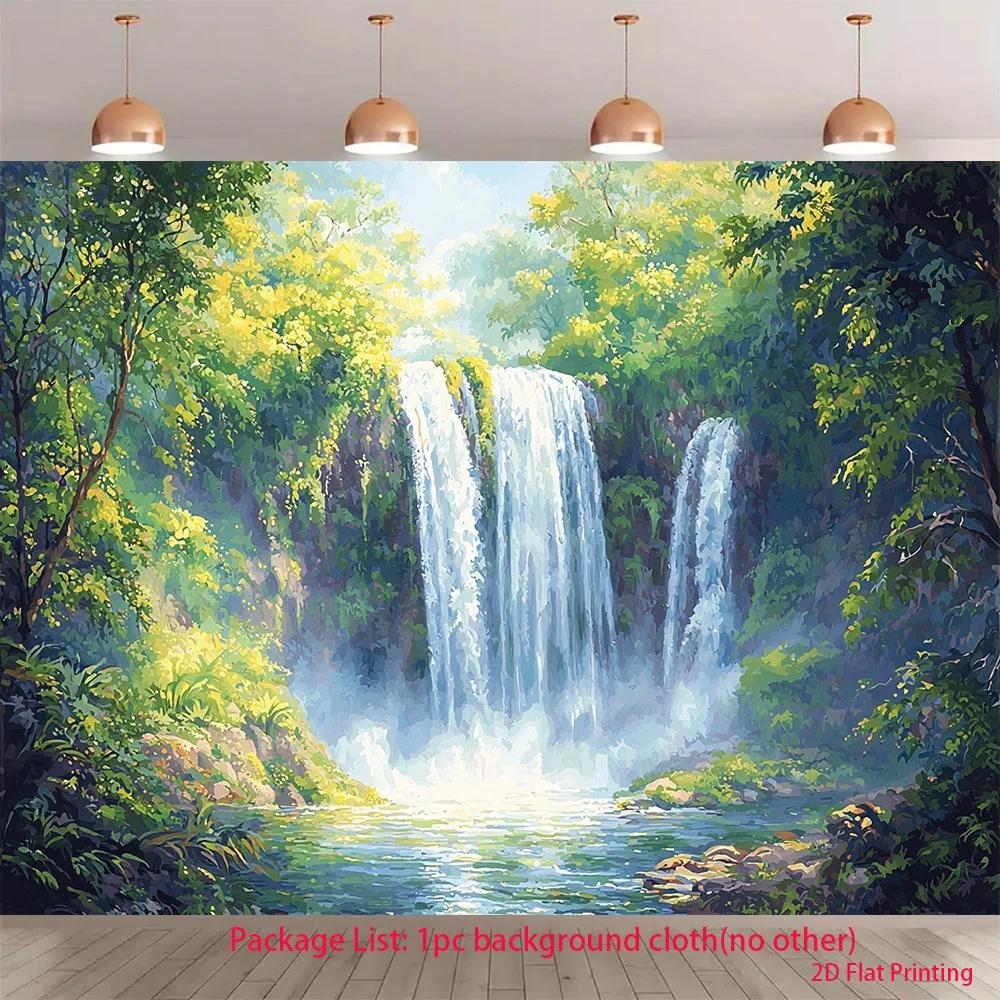 2D Flat Item 1 Piece - Vibrant Green Forest Waterfall Highly Suitable for Both Indoor and Outdoor Decoration
