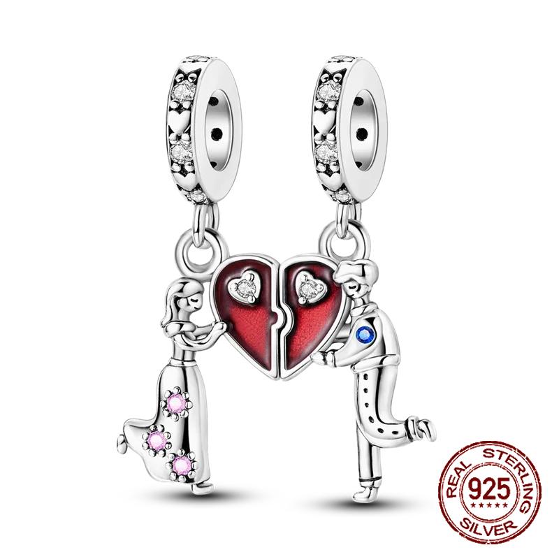 Red Color Series Charms Beads Copper Blood Heart Love Car Strawberry Fruit Dangle Fit Original Bangle Bracelet Diy Jewelry