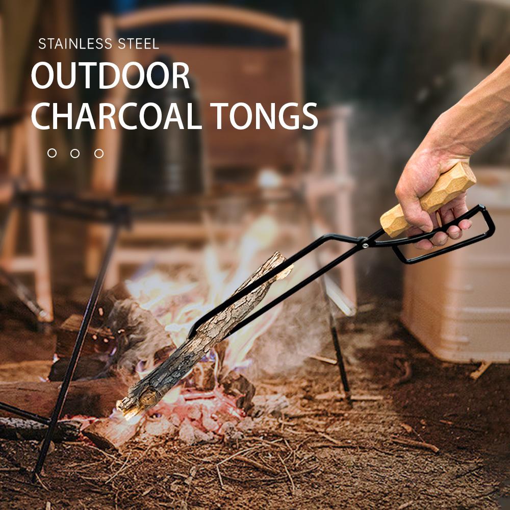 Metal Wooden Barbecue Fire Tongs Long Handle Wood Burner Fireplace  Charcoal Clip Portable Lightweight Outdoor Camping Equipment