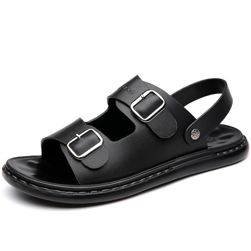 Fashion High Quality Men Comfortable Soft Sole Two-layer Leather Buckle Slippers Fashionable Summer New Outdoor Anti Slip Water Sandals