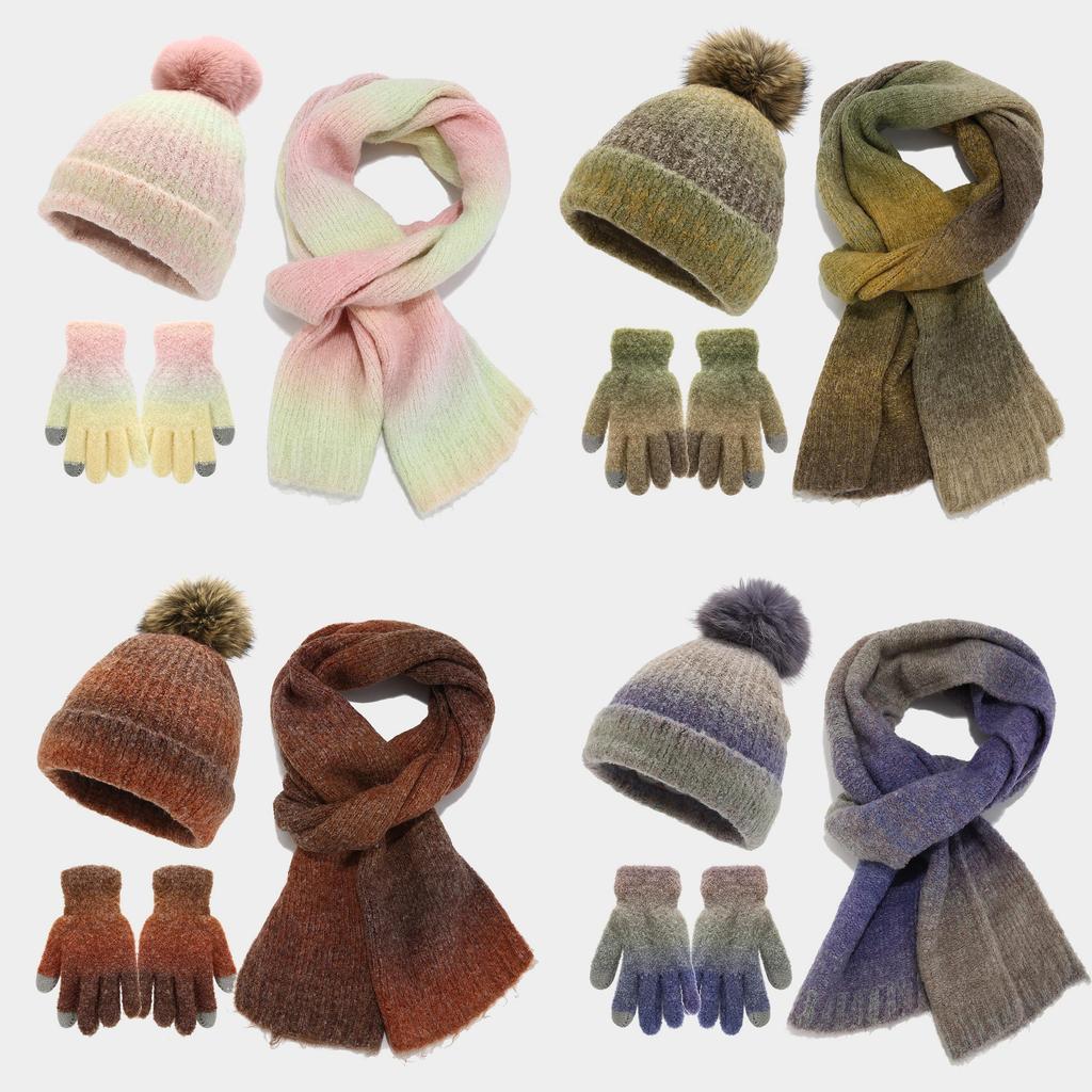 Acryl Strickmütze Schal Handschuhe Set für Herbst Lässiges Damen Mode Accessoire Paket