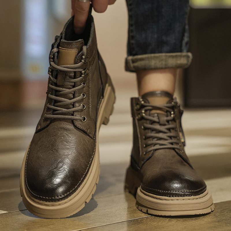 

Ботинки для мотоциклистов на шнуровке, новые дизайнерские винтажные прогулочные ботинки на шнуровке, мужские деловые ботинки из натуральной кожи с боковой молнией 44 хаки