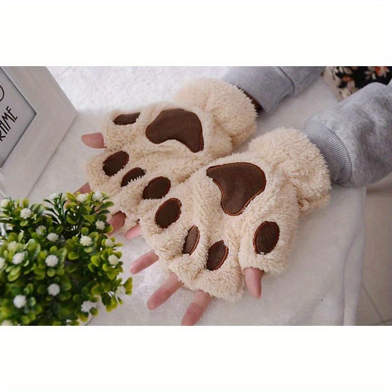 Women Cute Cat Claw Paw Plush Mittens Warm Soft Plush Short Fingerless Fluffy Bear Cat Gloves Costume Half Finger Party Gift