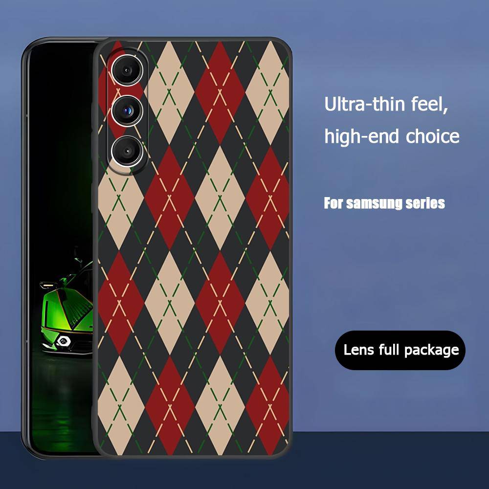 Buntes Karo Für Samsung Galaxy S25 S24 S23 Ultra S22 S21 Plus S20 Schwarze Weiche Silikon Schutzhülle