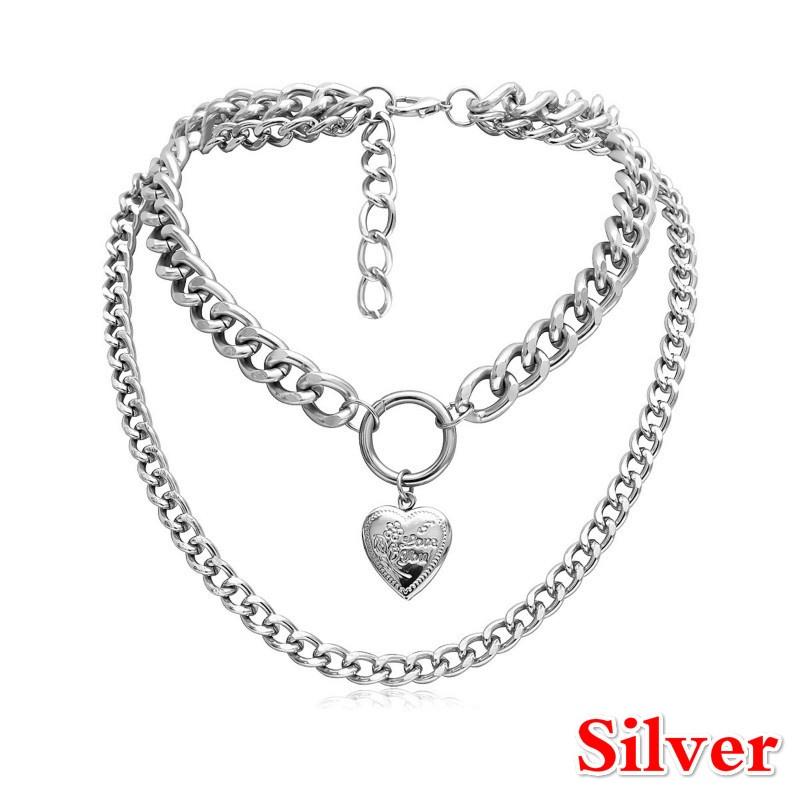 Double-layer Simple Chain Necklace Punk Gold Color Heart Pendant Choker Necklace Fashion Jewelry