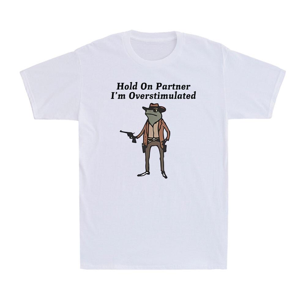 Hold On Partner I m Overstimulated Western Cowboy Frog Vintage Men s T-Shirt L