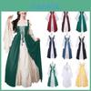 Elegantes Damen Vintage Renaissance Mittelalter Langes Kleid Mit Ausgestellten Ärmeln Und Schnürdetail