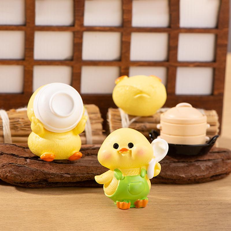 Cartoon Cute Kitchen Cooking Little Yellow Duck Resin Small Ornaments Micro Landscape Desktop Car Home Decoration