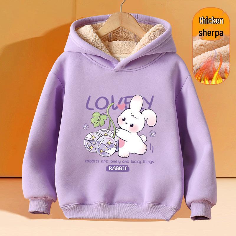 Girls' Plus Velvet Lambswool Hooded Sweatshirt - Warm, Thickened Pullover for Spring 2026 Trend