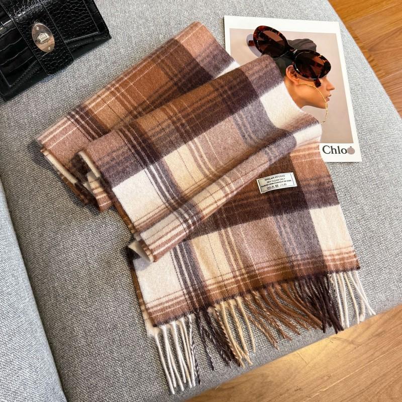 100% Wool Knitted Scarf Unisex Winter Warm Accessory Classic Plaid Long Neck Wrap Men Women