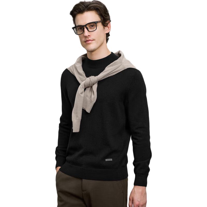 EMZ Erdos Men's 100% Wool Solid Mock Neck Sweater