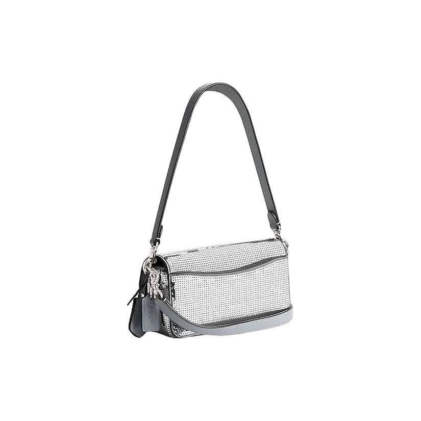 Coach Studio 20 Logo Large Sequin Flap Lock Leather Baguette Crossbody Bag Small Women Bags Silver CM428-LHSLV