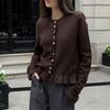 Women S Long Sleeve Ruffled Knit Cardigan Solid Color Casual Sweater