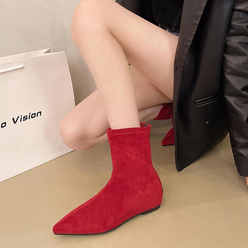 Mode 2025 Herbst Winter Spitz Zehen Knöchel Stiefel Damen Designer Vintage Dünne Niedrige Absatz Schuhe Modern Kurze Botas Zapatos De Mujer