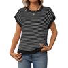 Women's Striped Knit Summer Top - Loose, Short-Sleeved, Round Neck, Casual Hollow Design Sweater