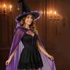 Satin Bow Halloween Witch Hat Cloak Set Hooded Mesh Halloween Cosplay Hooded Cape  Costume Accessor