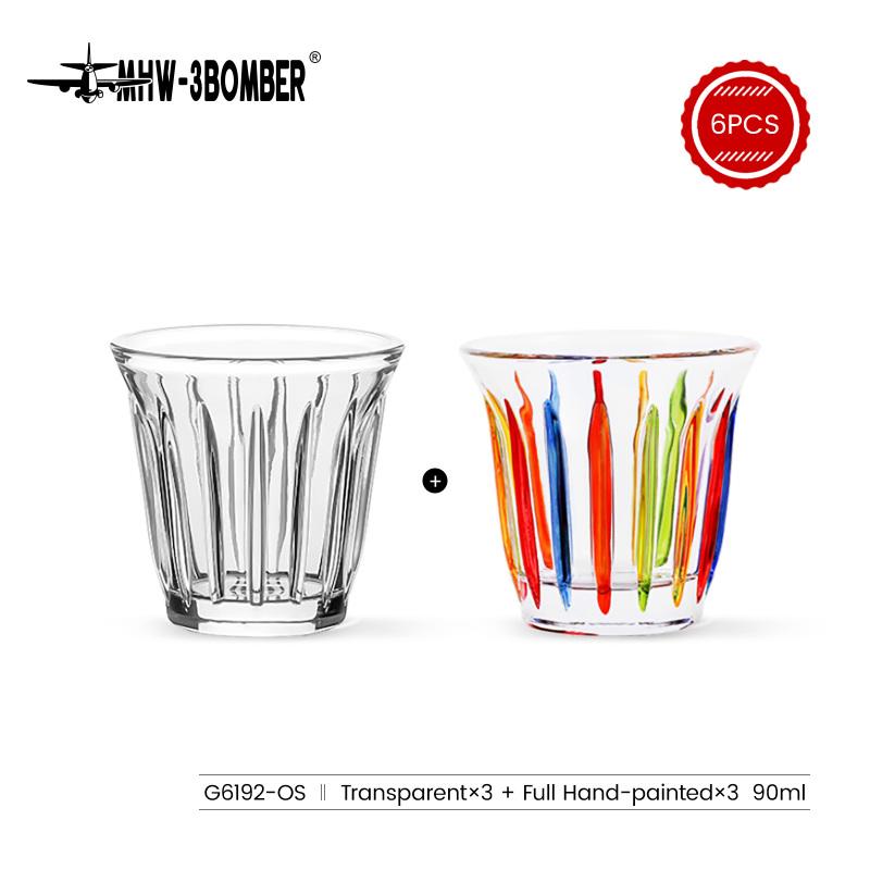 MHW-3BOMBER 6PCS Set Small Glass Cups 90ml/240ml Drinking Glasses Latte Glasses for Espresso Glass Cup Cafe Bar Gifts for Women