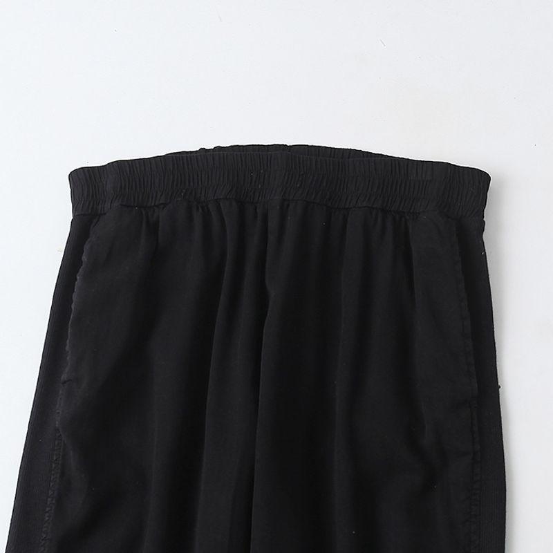 Tencel Casual Pants Spring & Fall New Foreign Trade Women's Clothing Elastic Waistband Lace-up Drawstring Side Tape Knitting Patchwork Pants 27653