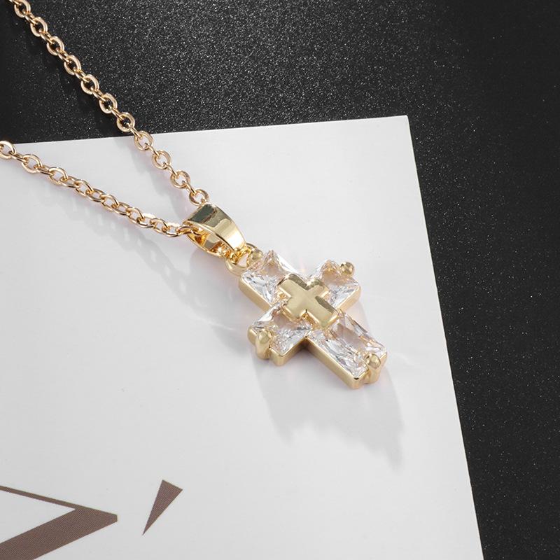 New Womens Party Classic Cross Inlay Zircon Pendant Necklace Jewelry Gift