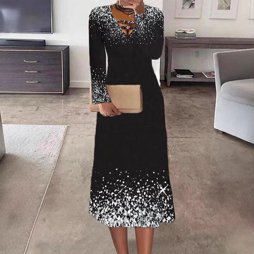 Long-sleeved v-neck new dress women's clothing