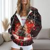 Womens Oversized Hooded Zip-Up Sweatshirt With Christmas Print Plus Size Long Sleeve Casual Top