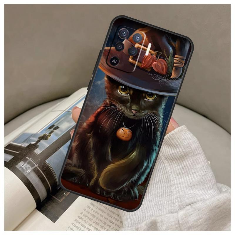 Witch Cat Case For Oppo A16 A76 A96 A60 A98 A58 A78 A18 A38 A80 A40 A77 A57 A17 A74 A54 A94 A15 A5 Pro