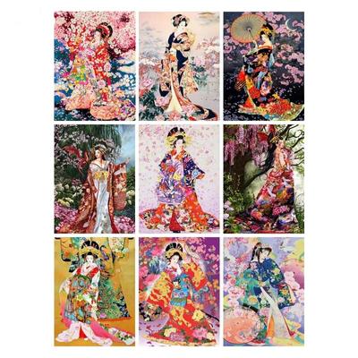 Bordado de diamantes, Kimono para niña, Geisha japonesa, retrato de belleza, mosaico de punto de cruz, Kit de pintura de diamante artesanal 5D, manualidades bordadas