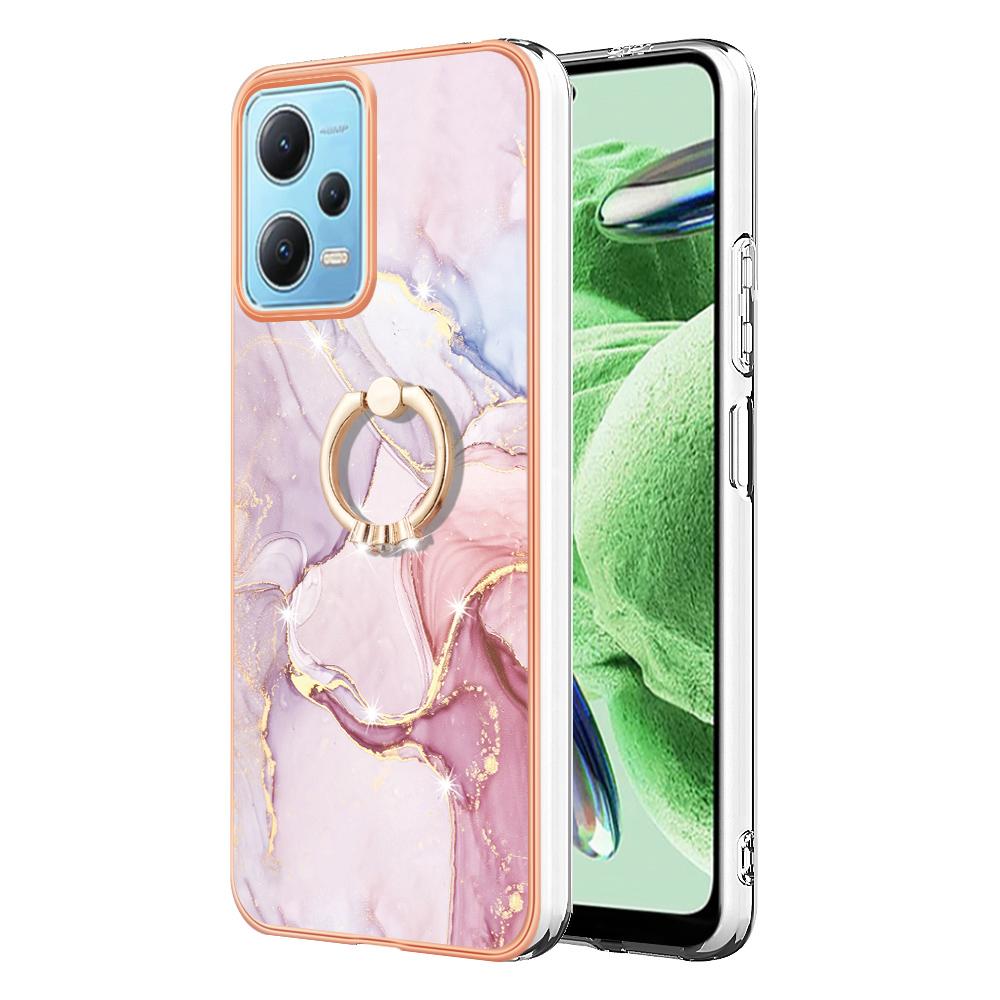 

For Xiaomi Redmi Note 12 5G (China)/(India)/(Global)/Poco X5 5G Case with Ring Kickstand Marble Pattern TPU Back Cover Rose Gold 005