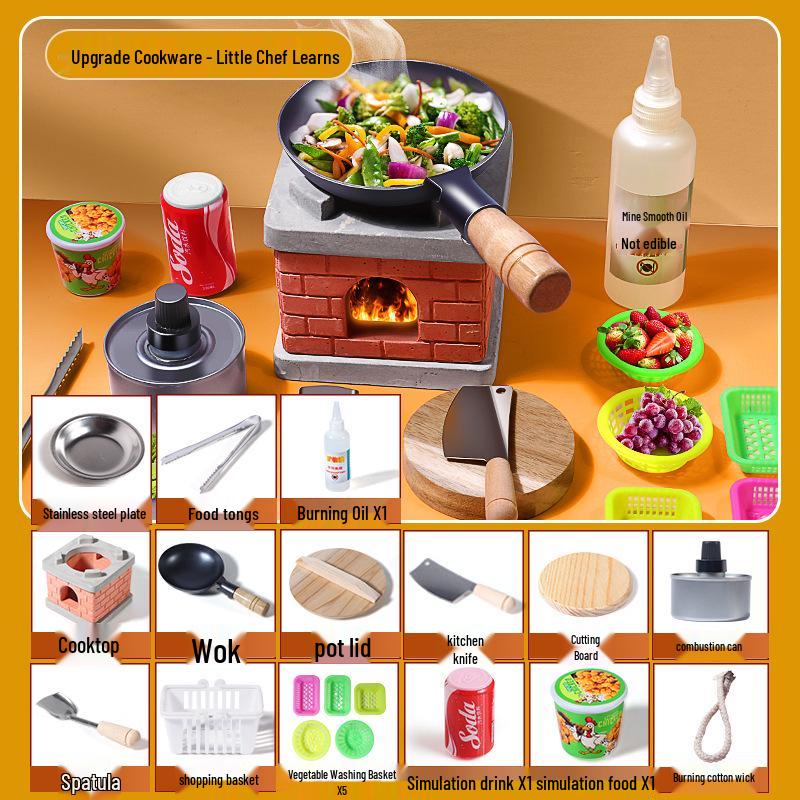 Kids Wooden Mini Chef Pretend Play Kitchen Set with Real Cooking Features