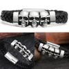 Men's Black Braided Leather Bracelet with Stainless Steel Skull Design Cool Wristband