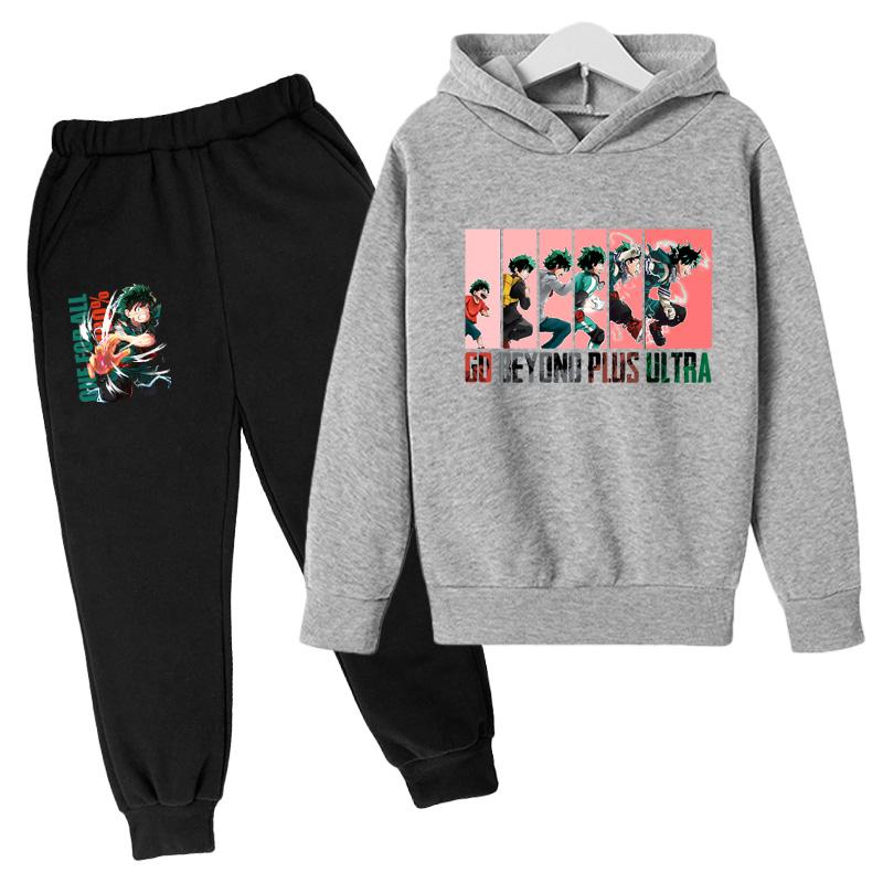 Japanese My Hero Academia Suit Graphic Long Sleeve Hoodies+pant Anime Funny Bakugou Katsuki Harajuku Fashion Sudadera Sweatshirt