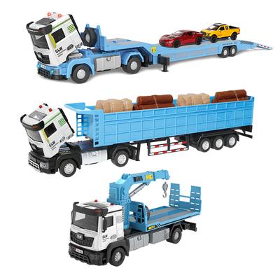 1:40 3Styles Blue Pullback Engineering Flatbed Transport Vehicle Trailer Truck Rescue Car Alloy Toys For Children Boys Gifts
