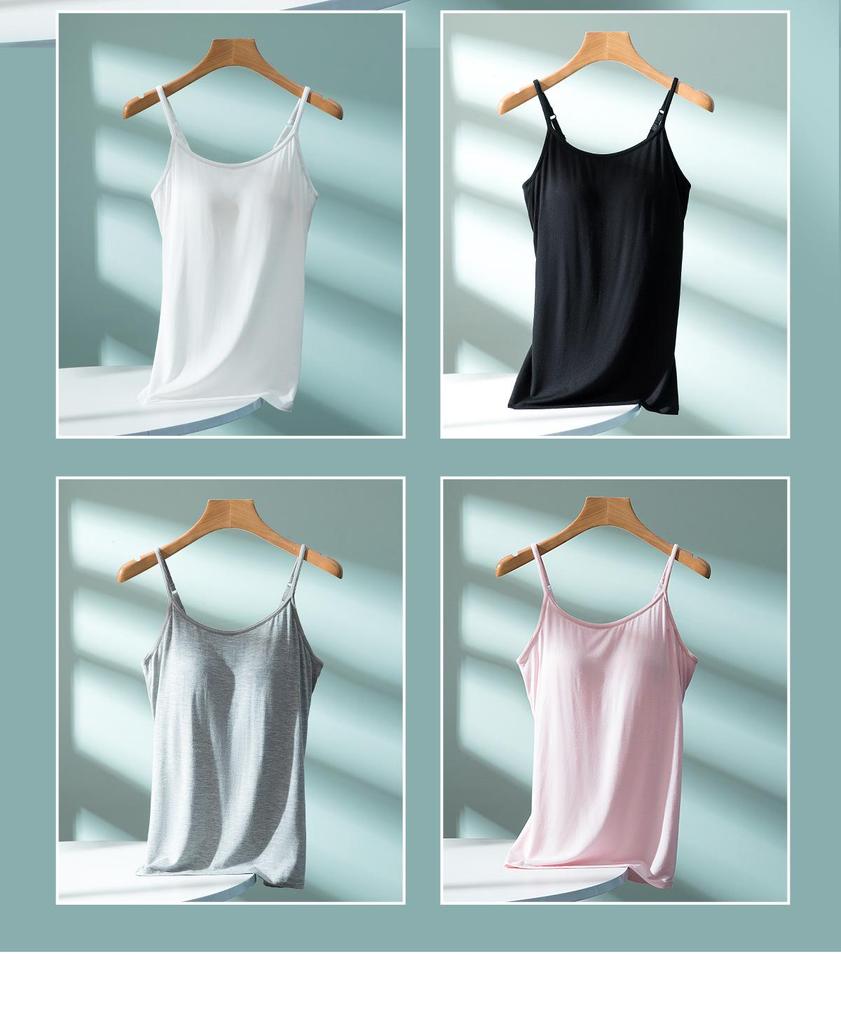 Modal Summer Camisole with Thin Straps and Built-In Bra