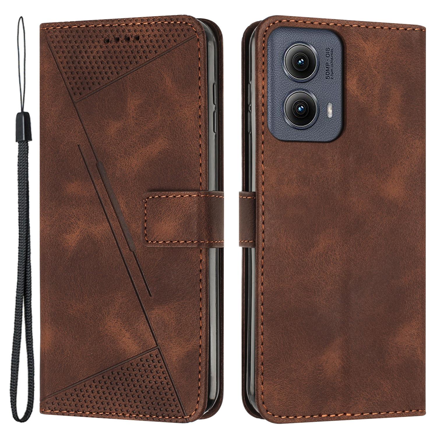 

For Motorola Edge (2024) 5G Case Triangle Imprinted PU Leather Wallet Phone Folio Cover Brown