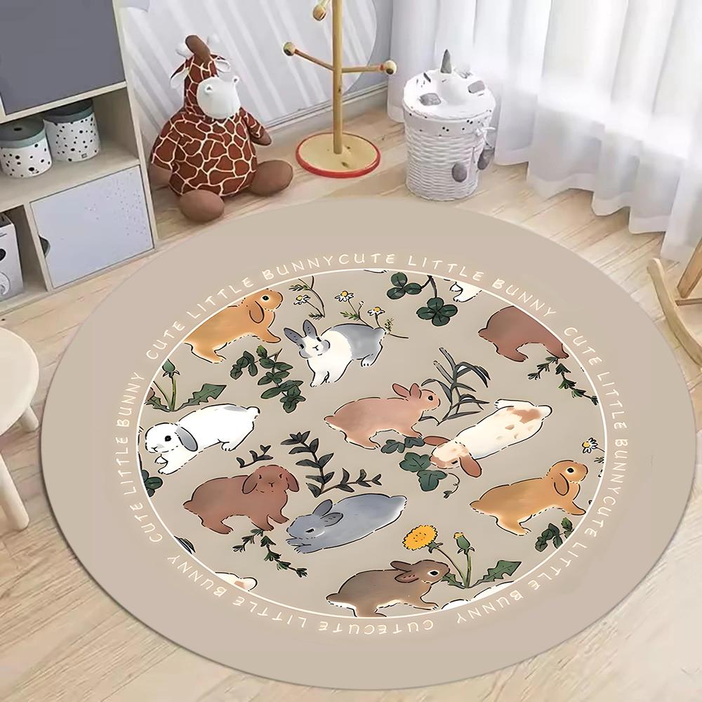 

Cute Rabbit Pattern Round Rug Bunny Print Easter Carpet Girly Kids Play Soft Non-Slip Mat Holiday Home Decor Rug for Living Room 60cmx60cm