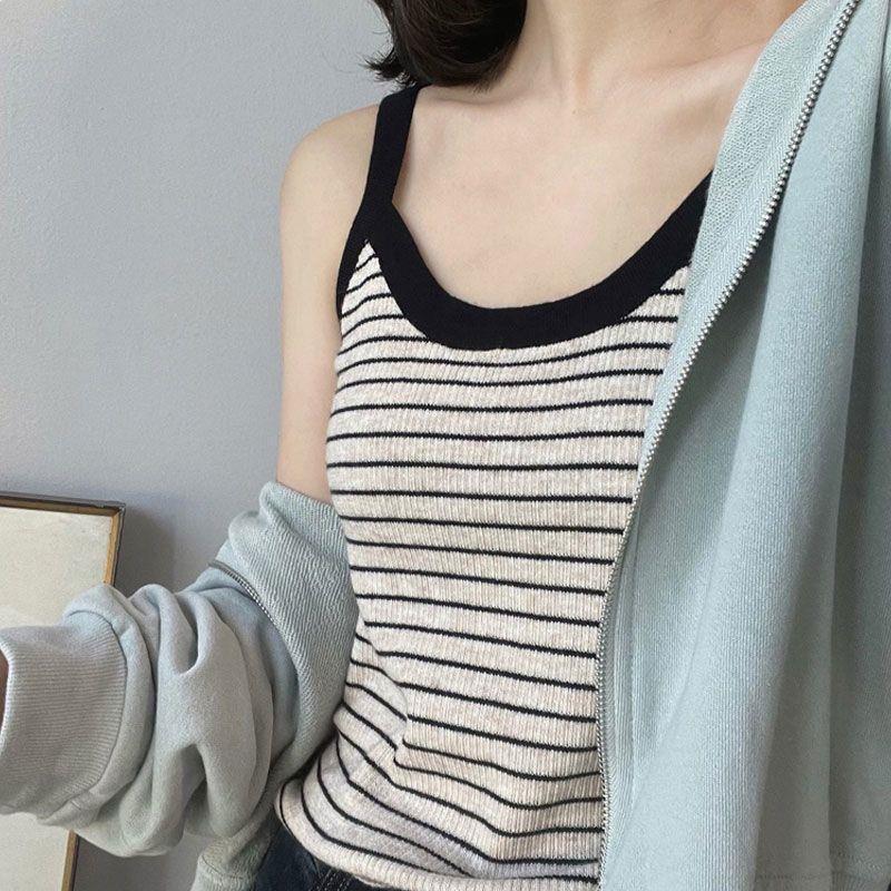 Women s Striped Knit Camisole Tank Top: Versatile, Trendy Sleeveless Summer Layer M 48-53 kg
