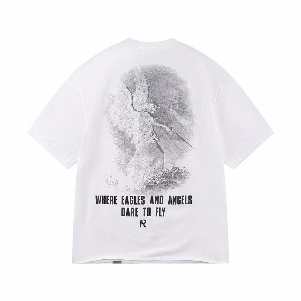 REPRESENT REP Letter Angel Print Vintage Washed Distressed Loose Short Sleeve T-Shirt for Men and Women