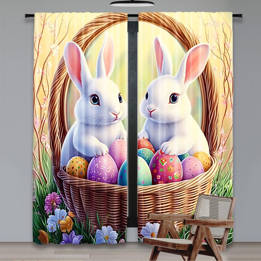 Vintage Rabbit Print Curtains Modern Style Living Room Bedroom Kitchen Easter Decor Many Other Occasions Curtain Set Of 2 Elegant Made Polyester