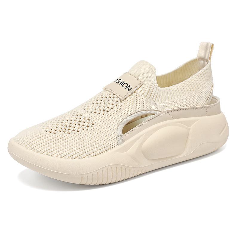 

Women s Hollow Eyelets Thick Bottom Sneakers Flat Summer Sports Outdoor Running Shoes 42 бежевий