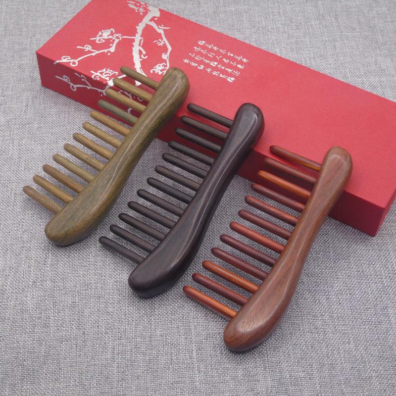 Green Sandalwood Solid Wood Meridian Hair Comb for Scalp Health and Hair Growth