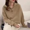 Korean Style Small Horse Embroidery Half-Zip Lapel Pullover Knitwear for Women