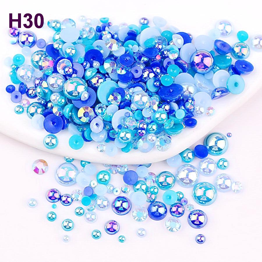 2mm-10mm Mixed Pearl & Resin AB Plated Half-Round ABS Imitation Pearl DIY Accessories