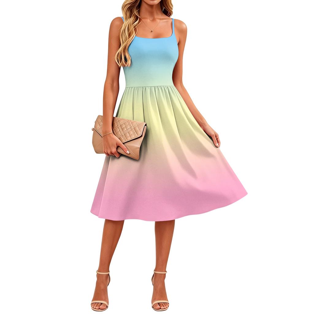 Women’s Gradient Print Casual Sleeveless Adjustable Strap Dress with Pockets Relaxed Fit Sundress for Everyday Wear