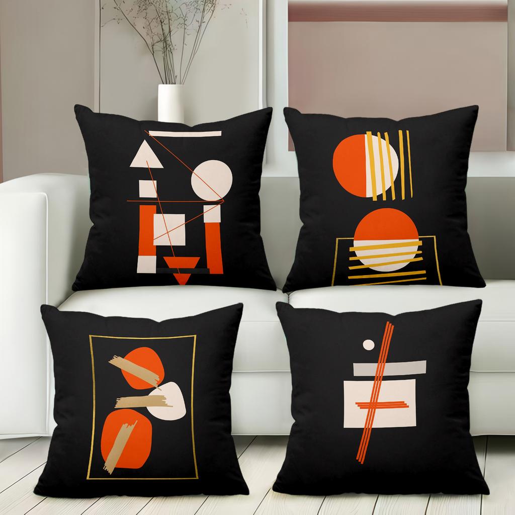 Modern Geometric Pattern Black Throw Pillow Covers Polyester Pillowcase, Sofa Decorative Cushion Cov Headboard Pillow