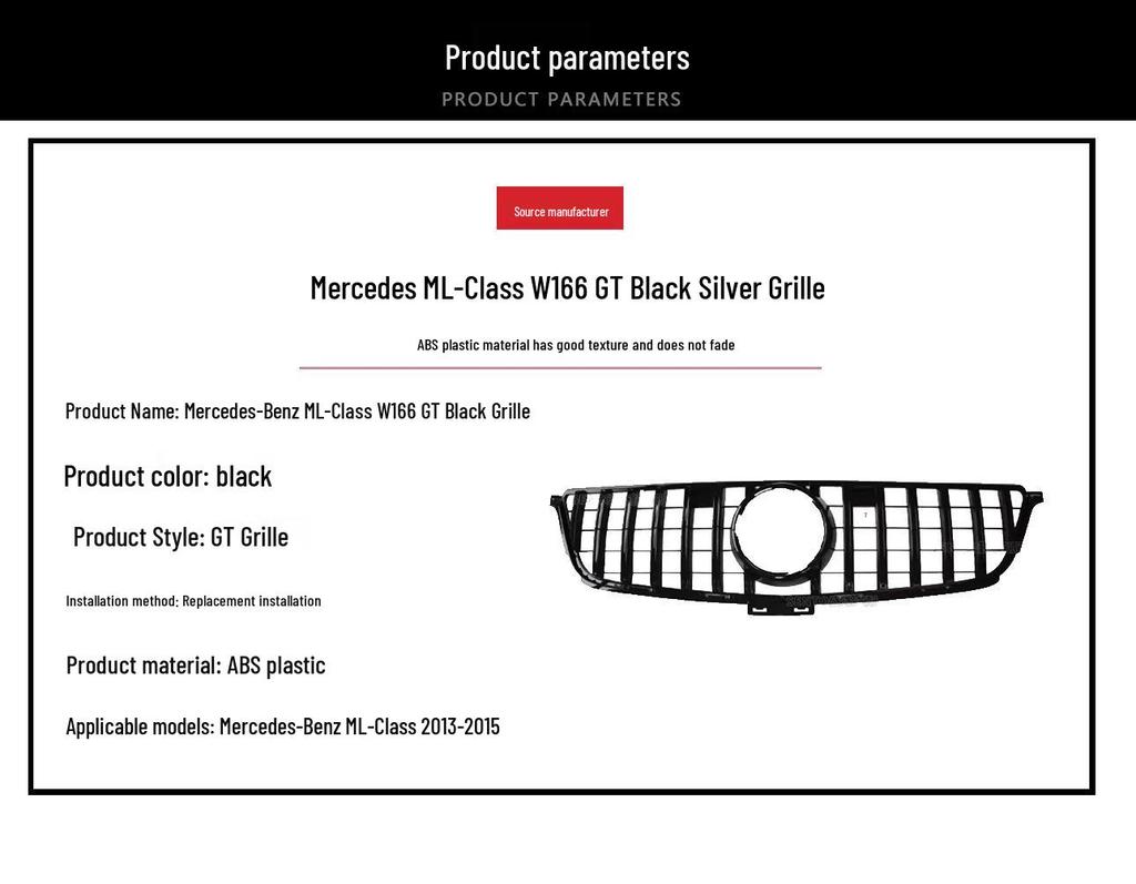 OEM Replacement Grille for Mercedes ML-Class W166 (2013-2015) GT Black