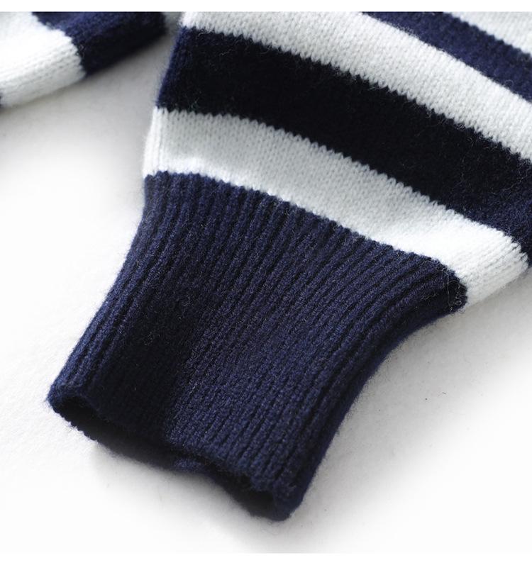 Men's Striped Pure Wool Round Neck Casual Thick Knit Sweater for Autumn & Winter