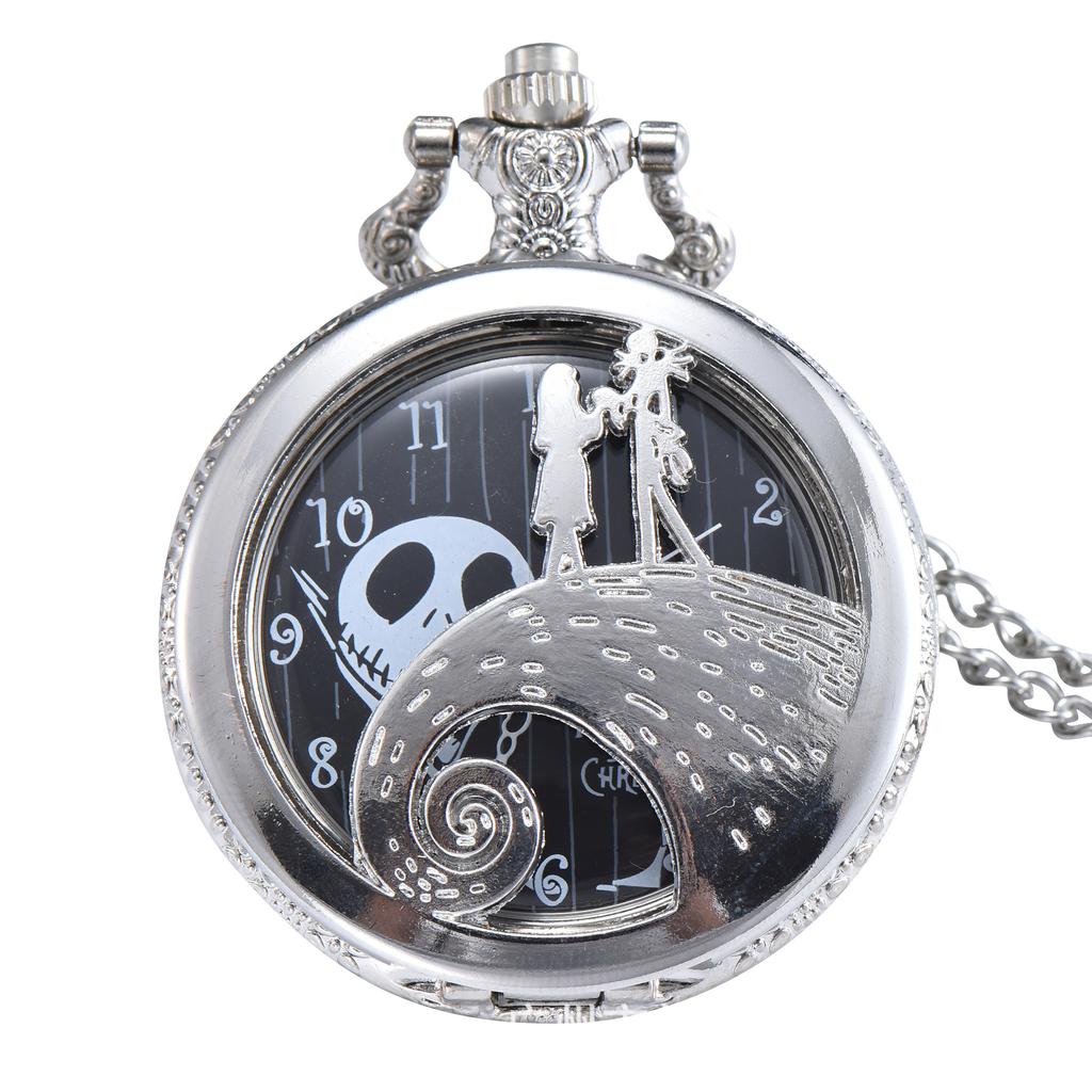 Anime The Nightmare Before Christmas Periphery Vintage Quartz Pocket Watch Retro Chain Pendant Clock for Children Birthday Gifts