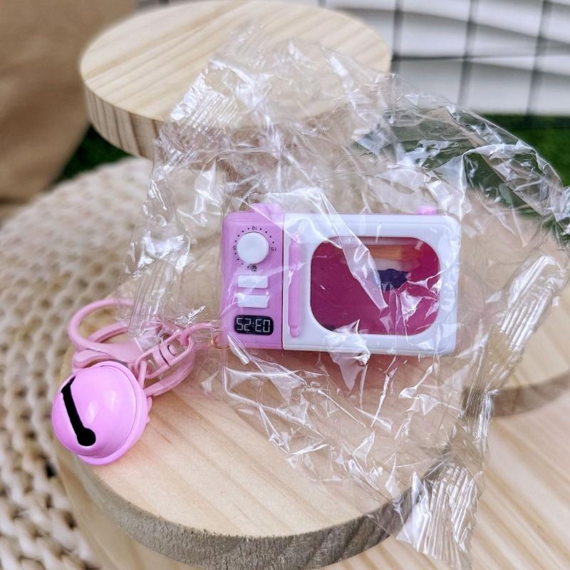Realistic Pretend Microwave Keyring Fit for Phones Educational Role Play Toy With Rotating Knob And Light Sound Effects